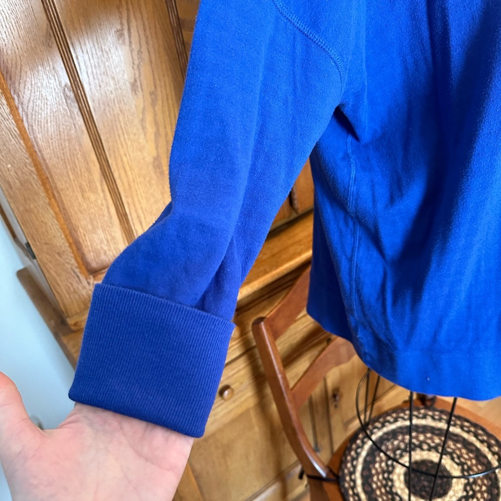 Liz Claiborne Blue Open Front Cardigan weekend royal blue stripes long cozy sz L - Picture 8 of 15
